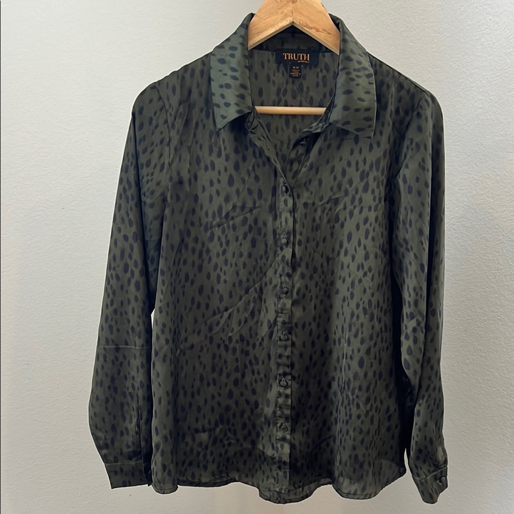 Truth Green Button Down Shirt with Animal Print